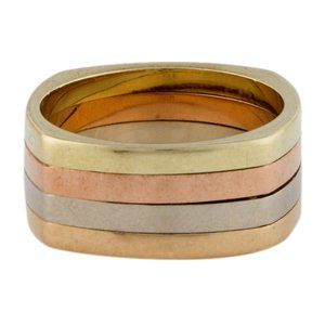 BEAUTIFUL HEAVY 14K ROSE, WHITE & YELLOW TRI-COLOR BAND RING